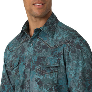 Rock 47 by Wrangler Men's Long Sleeve Shirt Floral Dark Turquoise