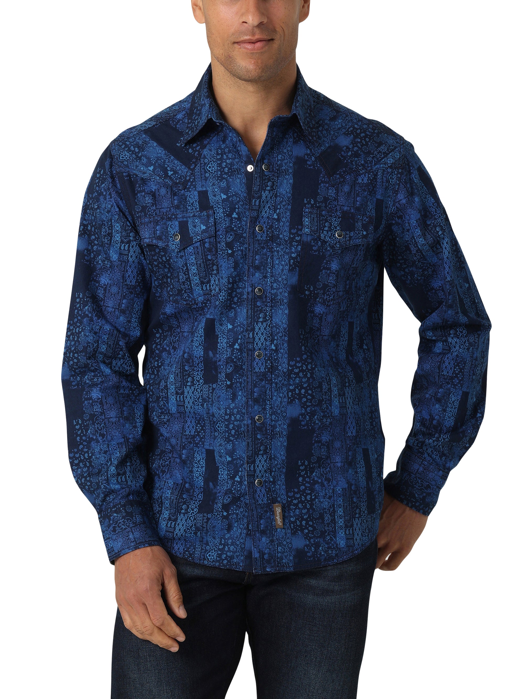 Men's Roper Indigo Paisley Button Down Western Shirt - Blue 