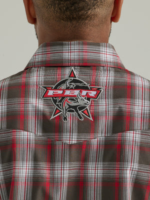 Wrangler Men's PBR Logo Red Plaid Shirt