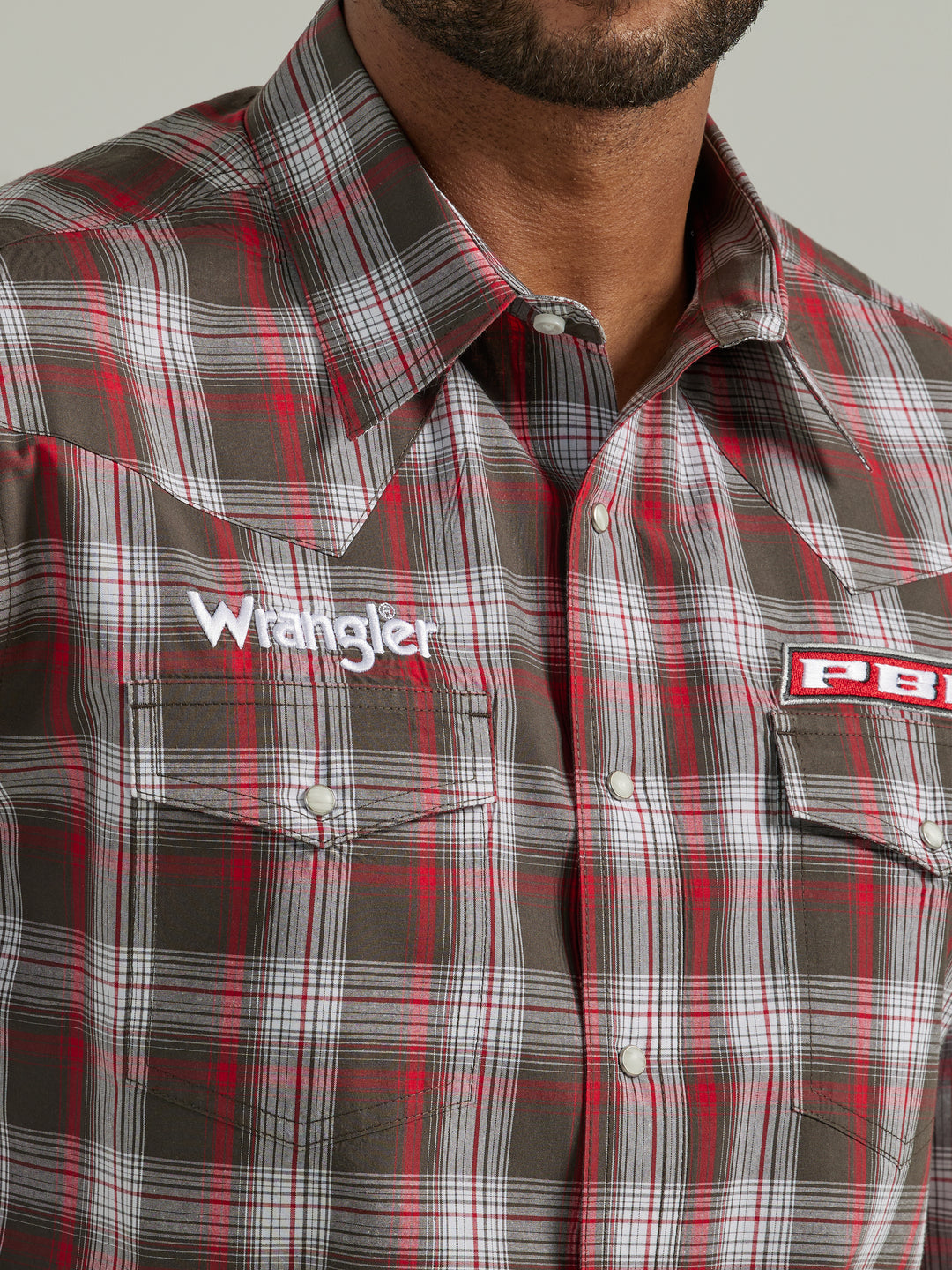 Wrangler Men's PBR Logo Red Plaid Shirt