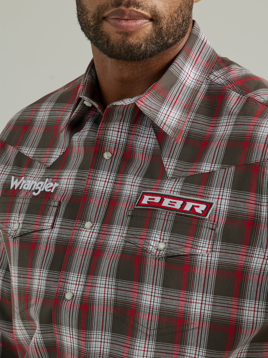 Wrangler Men's PBR Logo Red Plaid Shirt