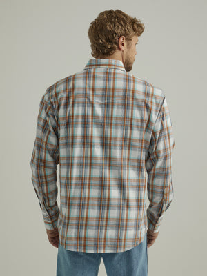 Wrangler Men's Classic Fit Wrinkle Resist Brown Snap Plaid Shirt
