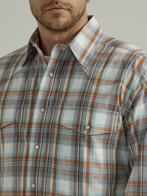 Wrangler Men's Classic Fit Wrinkle Resist Brown Snap Plaid Shirt