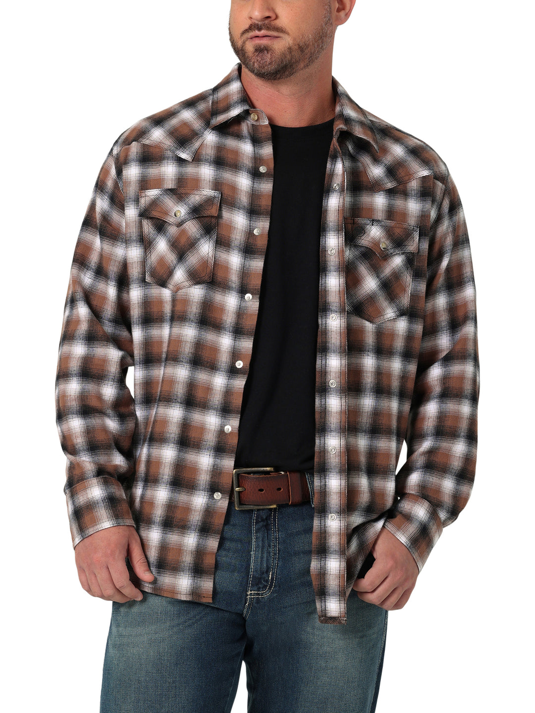 Wrangler Men's Retro Long Sleeve Brown Western Shirt