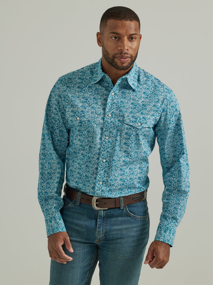 Wrangler 20X Men's Advanced Comfort Paisley Print Long Sleeve Snap Western Shirt