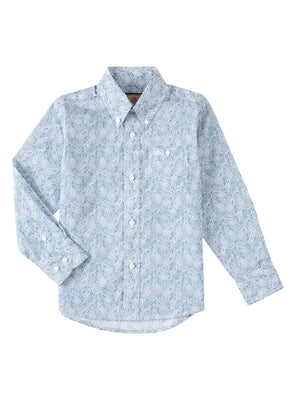 Wrangler Boy's Classic Fit Western Wear Shirt Blue/White