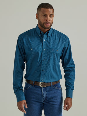 Wrangler Men's George Straight Long Sleeve 2 Packets Blue Shirt