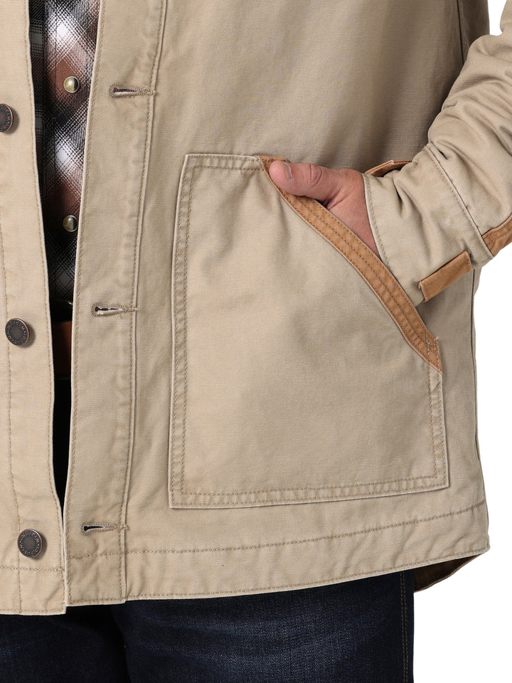 Wrangler Men's Western Vintage Khaki  Mixed Canvas Chore Jacket