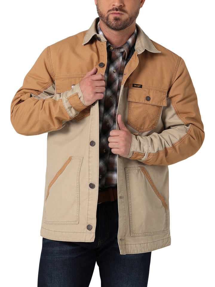 Wrangler Men's Western Vintage Khaki  Mixed Canvas Chore Jacket