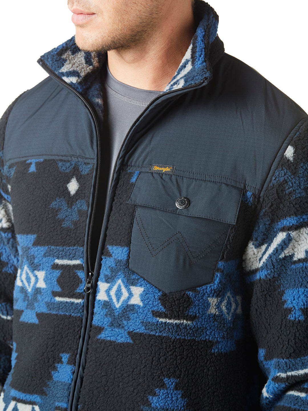 Wrangler Men's Ensign Blue Sherpa with Zipper.