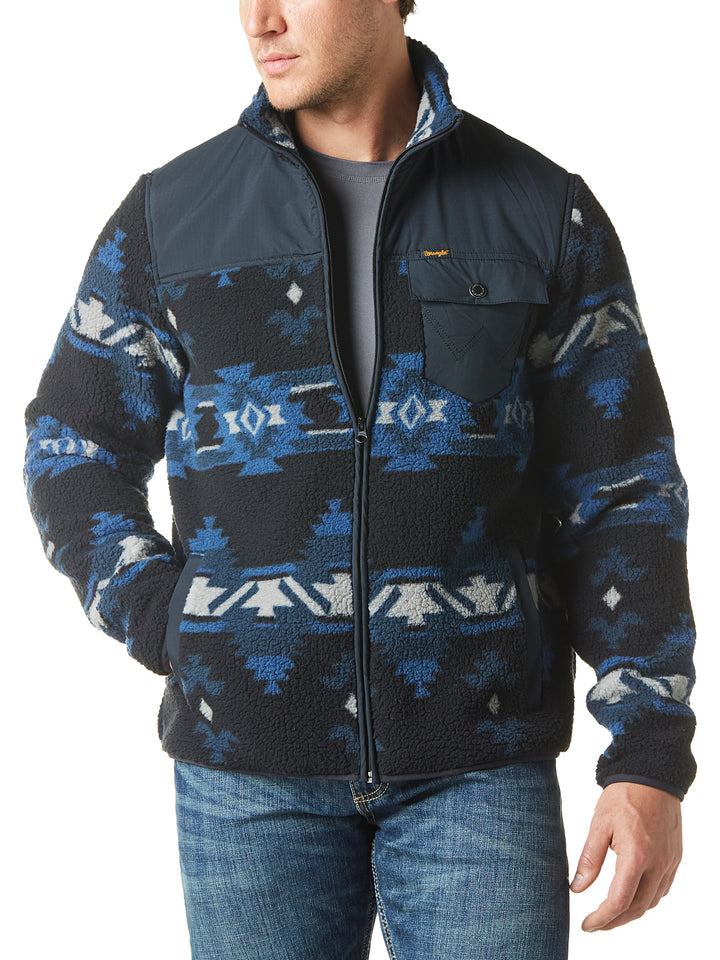 Wrangler Men's Ensign Blue Sherpa with Zipper.