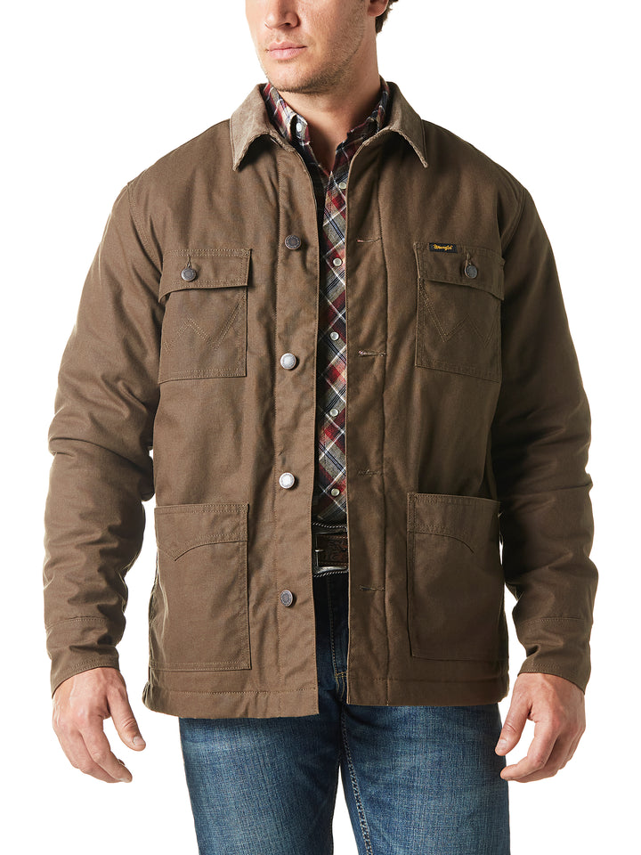 Wrangler Men's Western Chocolate Chip Lined Barn Jacket Waxed