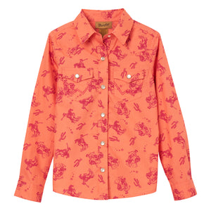 Wrangler Girls Orange Western Snap Long Sleeve Shirt