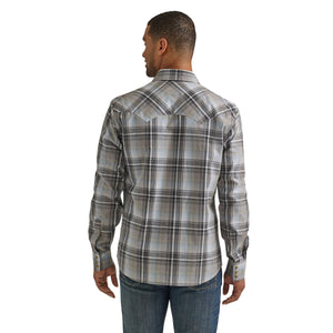 Wrangler Mens Retro Modern Fit Grey Plaid Shirt