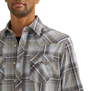 Wrangler Mens Retro Modern Fit Grey Plaid Shirt