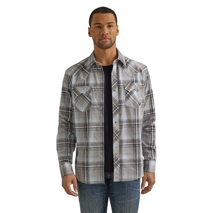 Wrangler Mens Retro Modern Fit Grey Plaid Shirt