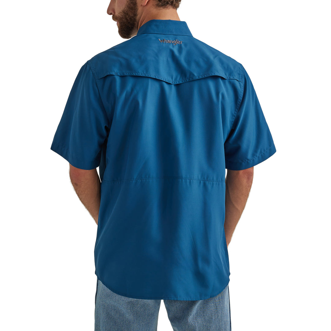 Wrangler Men's Performance Classic Fit Short Sleeve Western Snap Blue Shirt