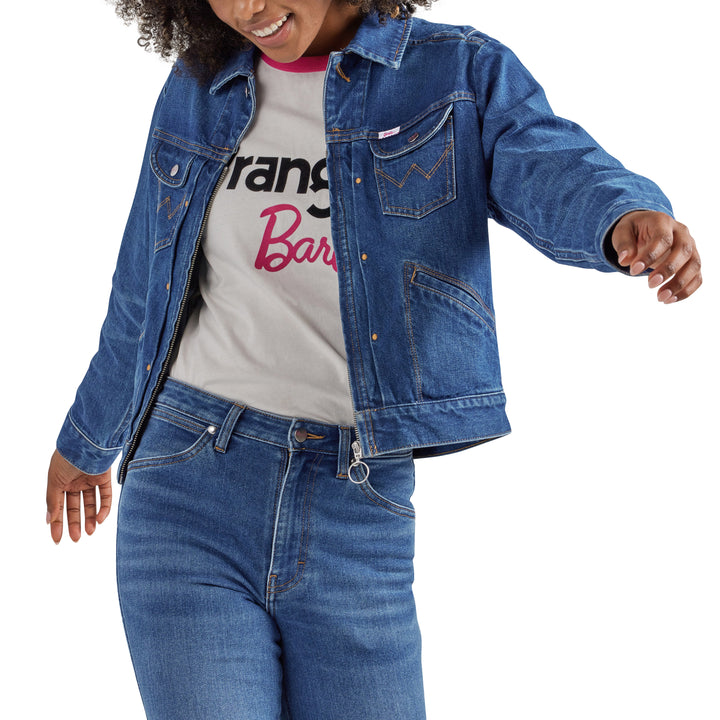 Wrangler x Barbie Zip Front Denim Jacket in Wrangler Blue