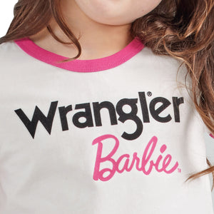 Wrangler x Barbie Girls' Logo Ringer Tee in Snow White