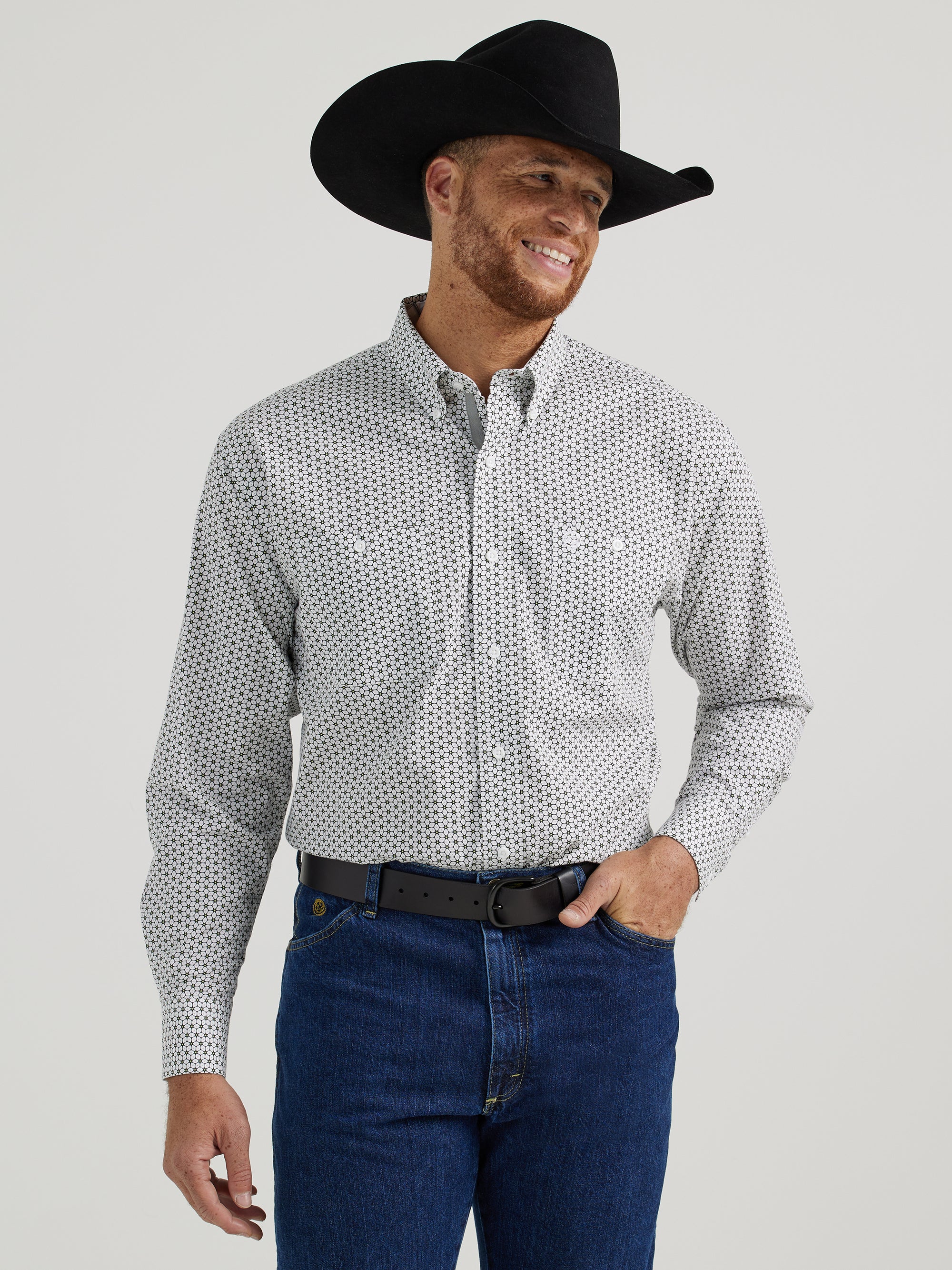 Wrangler Mens George Strait Relaxed Fit Floral Stretch Shirt