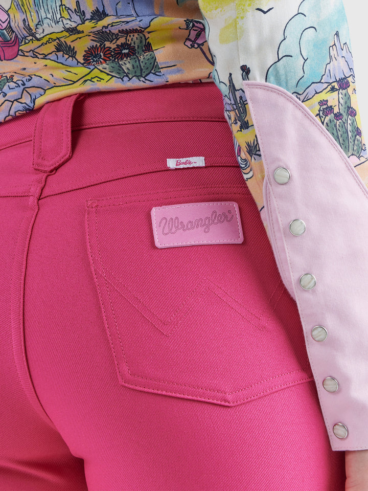 Wrangler X Barbie High Rise Wrancher Pant in Barbie Pink