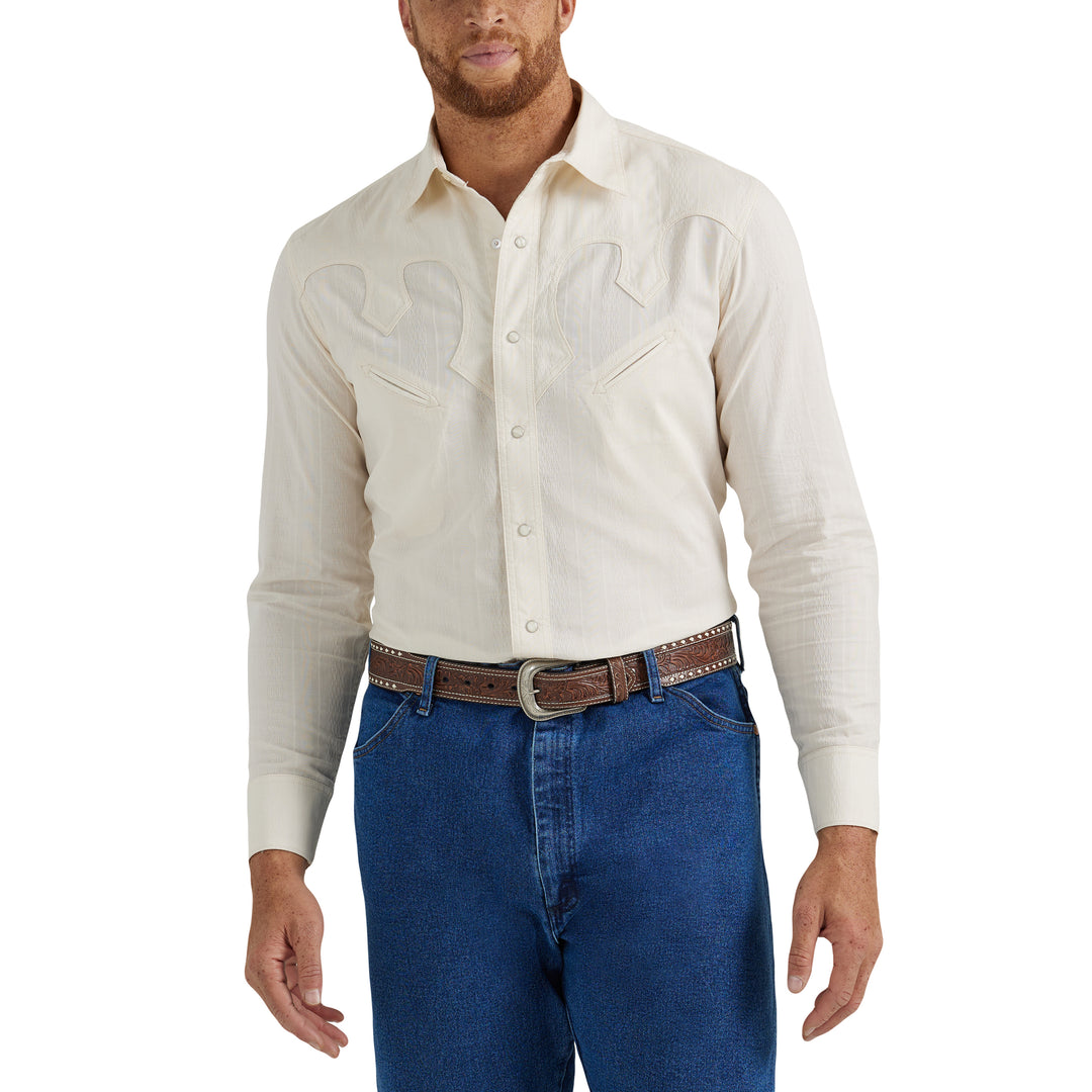Wrangler Men's Rodeo Ben Western Snap Shirt Ivory Textured Wrangler Men's Rodeo Ben Western Snap Shirt Ivory Textured