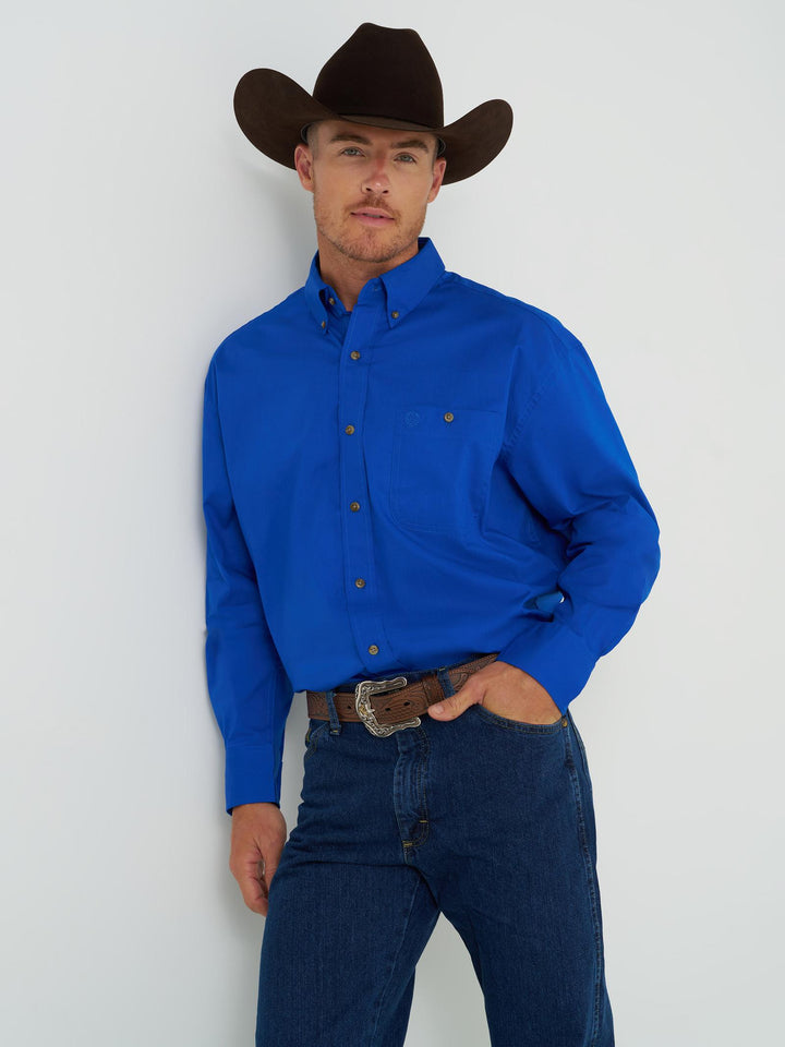 Wranglers Men's George Straight Relaxed Fit Long Sleeve - Blue