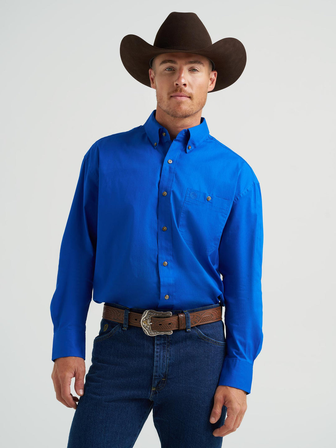 Wranglers Men's George Straight Relaxed Fit Long Sleeve - Blue
