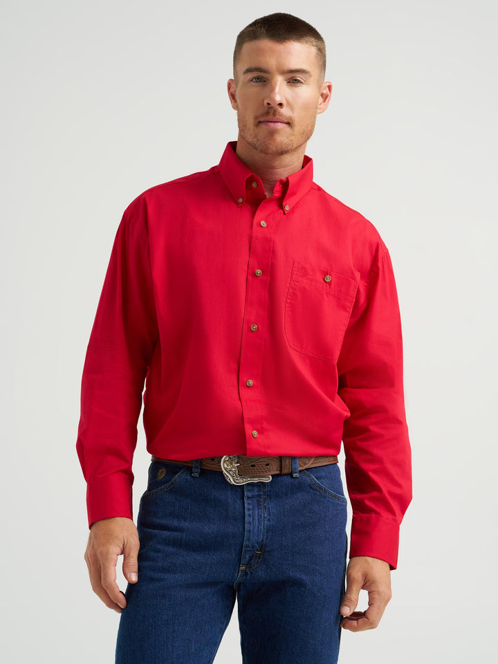 Wranglers Men's George Straight Relaxed Fit Long Sleeve - Red