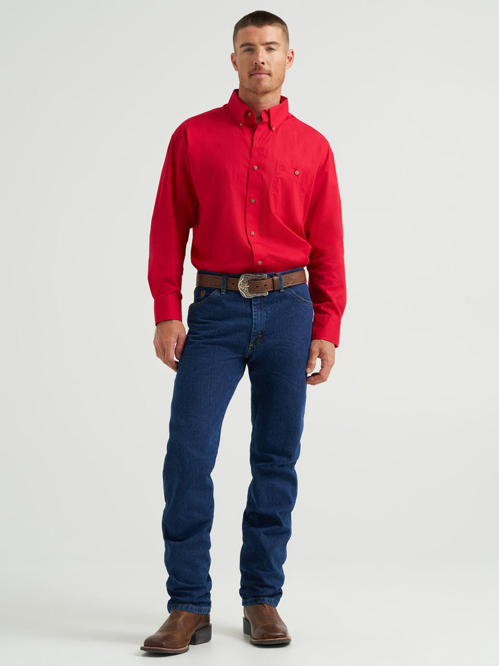 Wranglers Men's George Straight Relaxed Fit Long Sleeve - Red