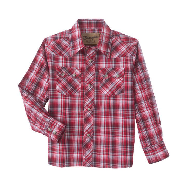 Wrangler Boy's Retro Long Sleeve Snap Red Shirt