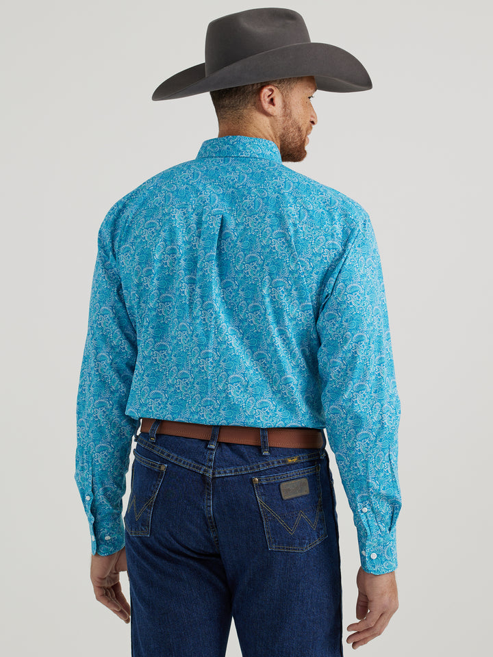 Wrangler Men's George Strait Relaxed  Fit Stretch Floral Blue Shirt