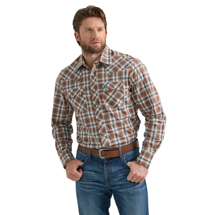 Wrangler Men's Retro Modern Fit Brown Flannel Snap Shirt