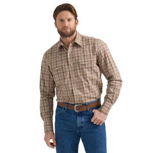 Wrangler Men's Classic Fit Western Long Sleeve Brown Shirt