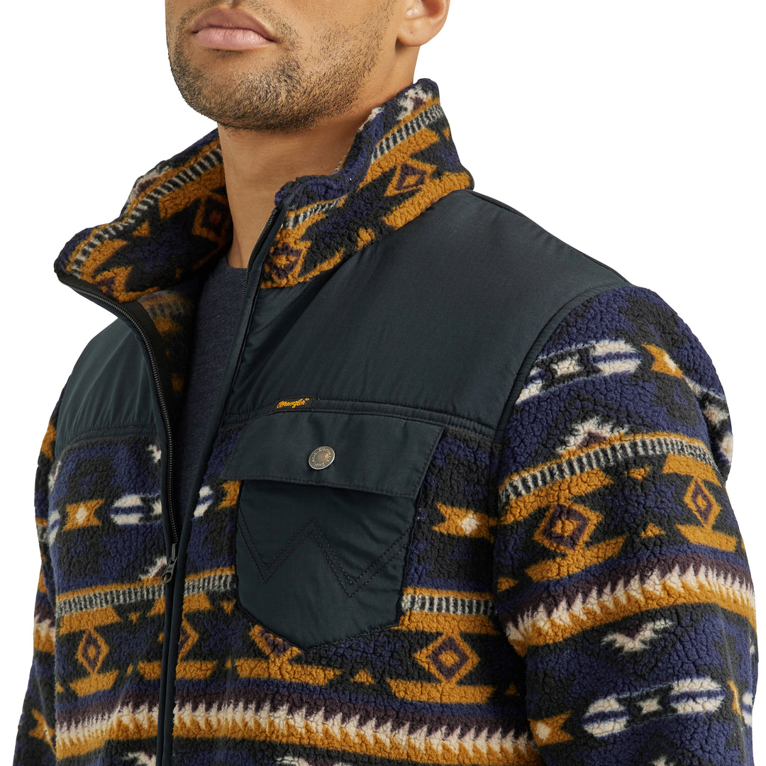 Wrangler Men's Desert Vibe Southwest Print Zip Front Lightweight Sherpa Jacket