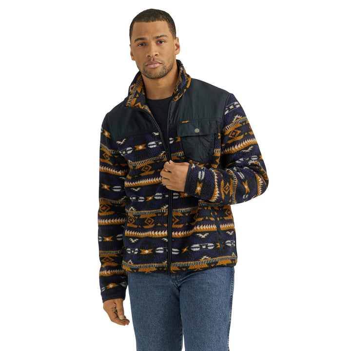 Wrangler Men's Desert Vibe Southwest Print Zip Front Lightweight Sherpa Jacket