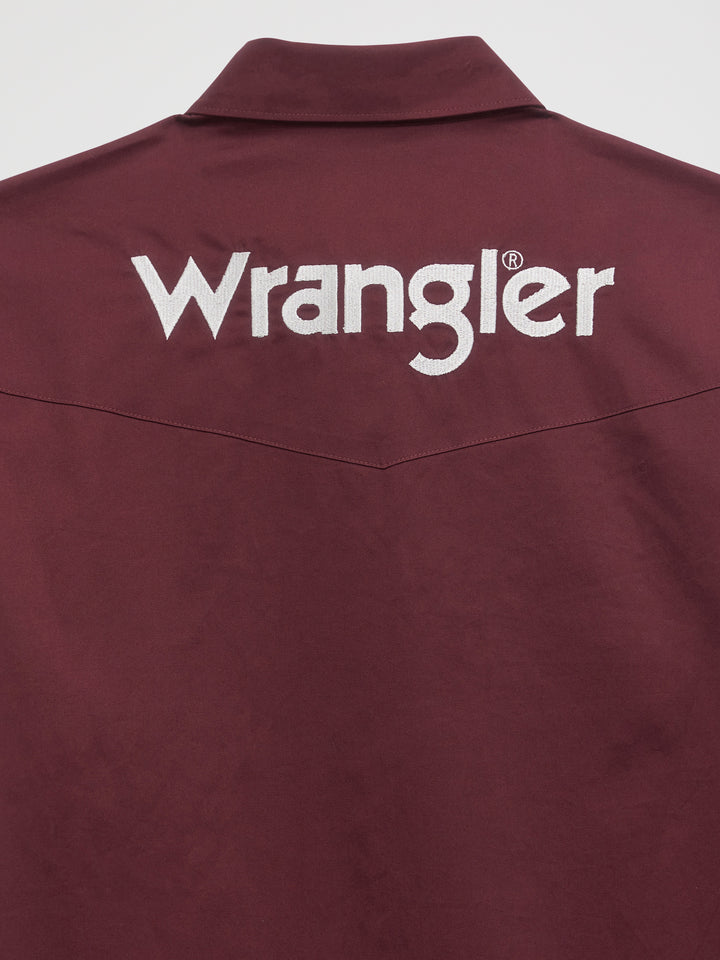 Wrangler Men's Classic Fit Silver Logo Button Down Wine Shirt