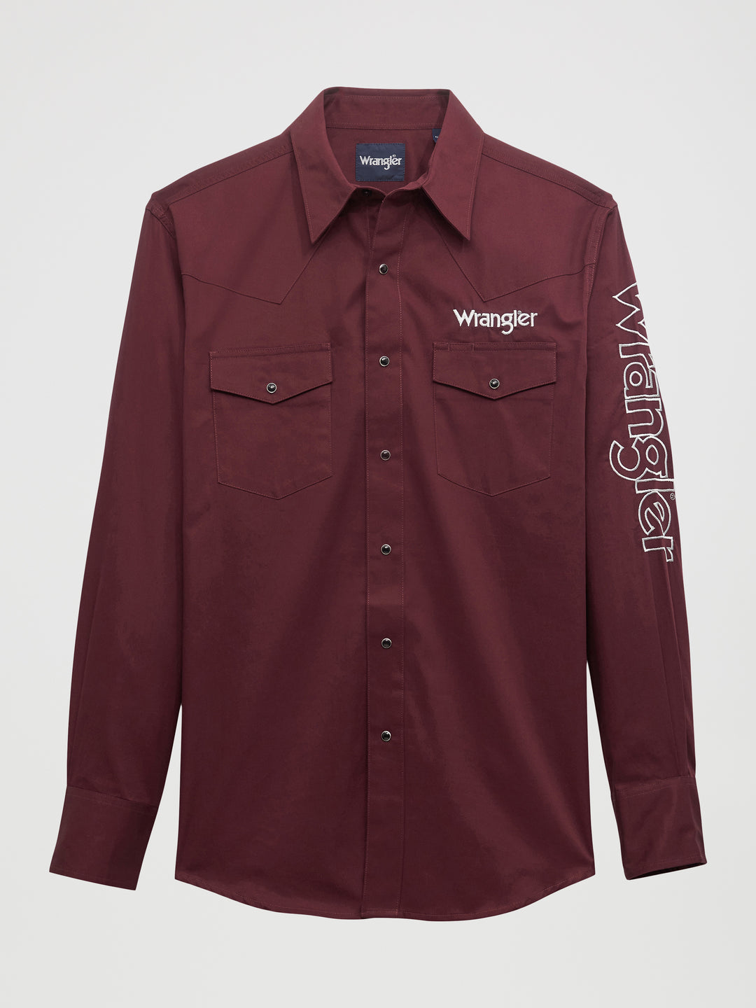 Wrangler Men's Classic Fit Silver Logo Button Down Wine Shirt