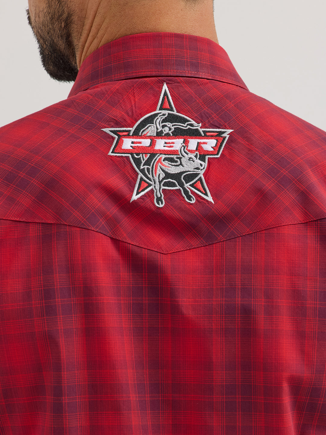 Wrangler Men's PBR Logo Red Plaid Snap Shirt