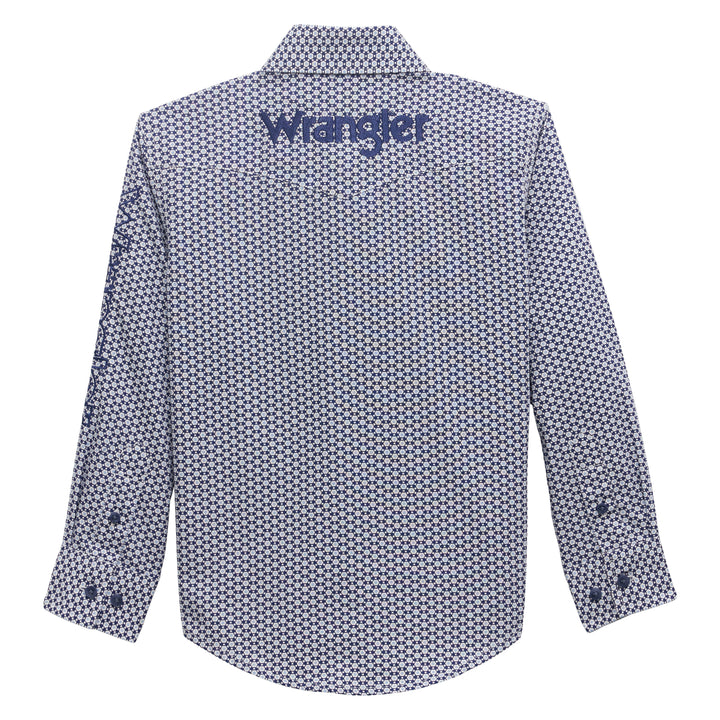 Wrangler Kid's Logo Blue Geometric Print Shirt