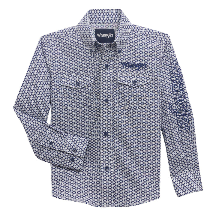 Wrangler Kid's Logo Blue Geometric Print Shirt