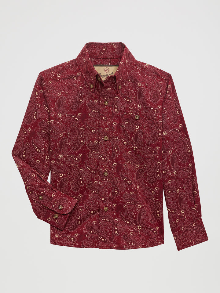 Wrangler Boy's Western Classic Fit Paisley Red Print Shirt