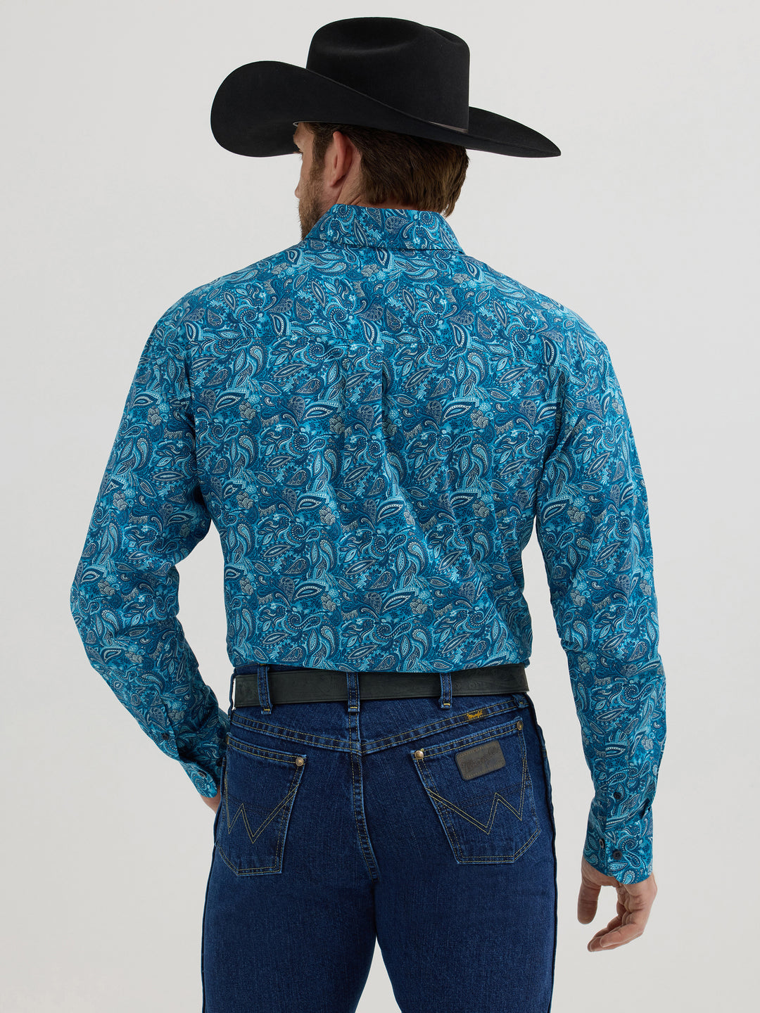 Wrangler Men's George Strait Collection Long Sleeve Blue Teal Paisley Shirt