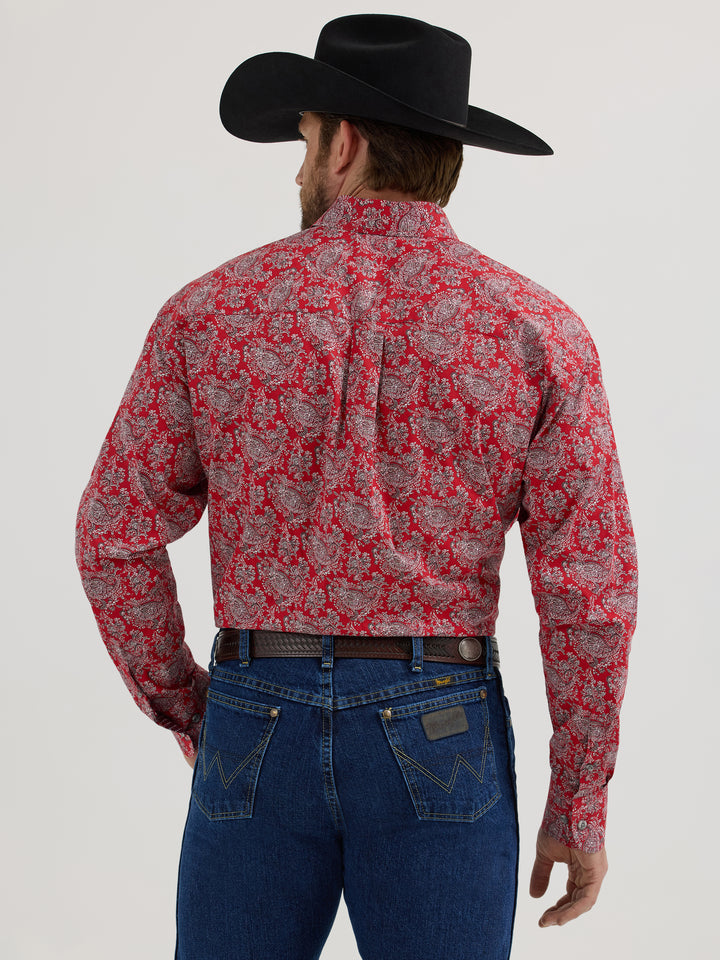 Wrangler Men's George Strait Collection Long Sleeve Red Paisley Shirt