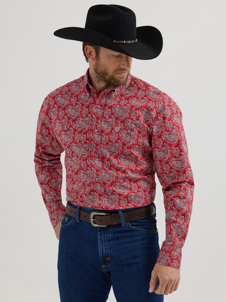 Wrangler Men's George Strait Collection Long Sleeve Red Paisley Shirt