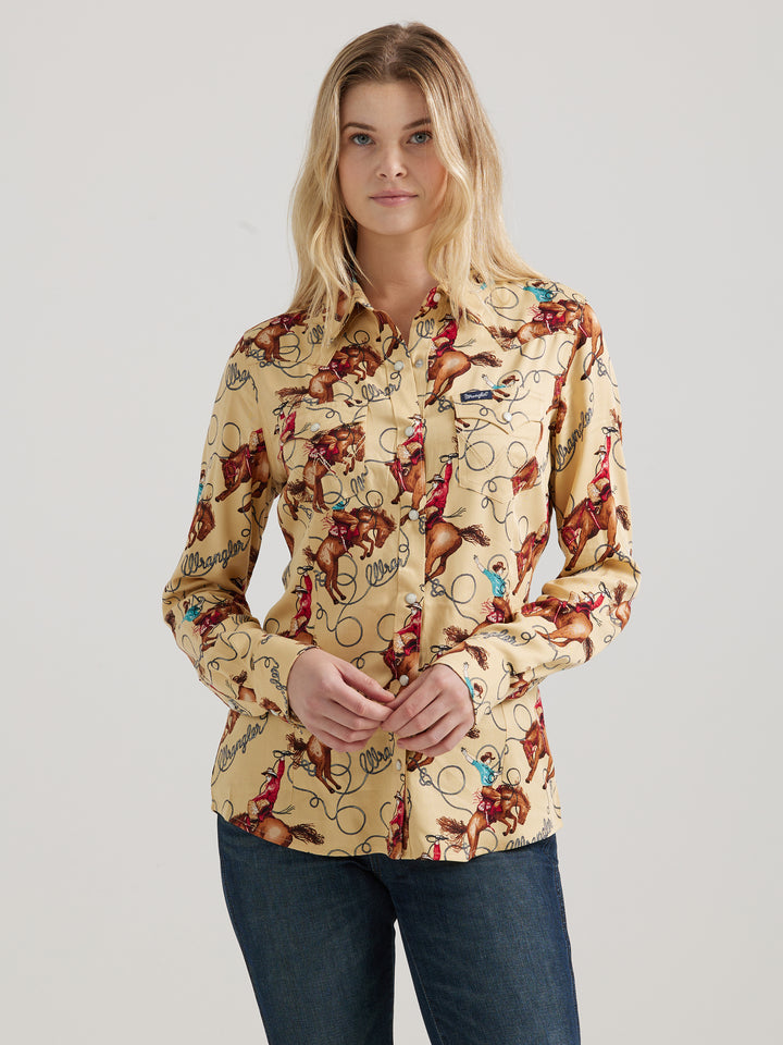 Wrangler Women's Retro Snap Buck Tan Shirt