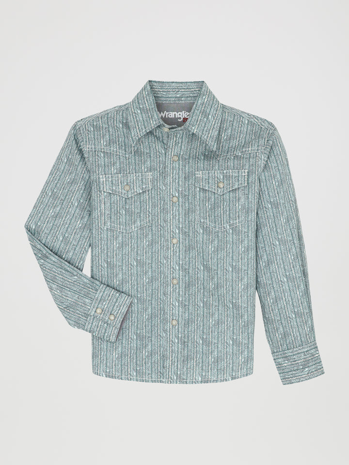 Wrangler Boy's 20X Advanced Comfort Western Snap Print Shirt - Turquoise