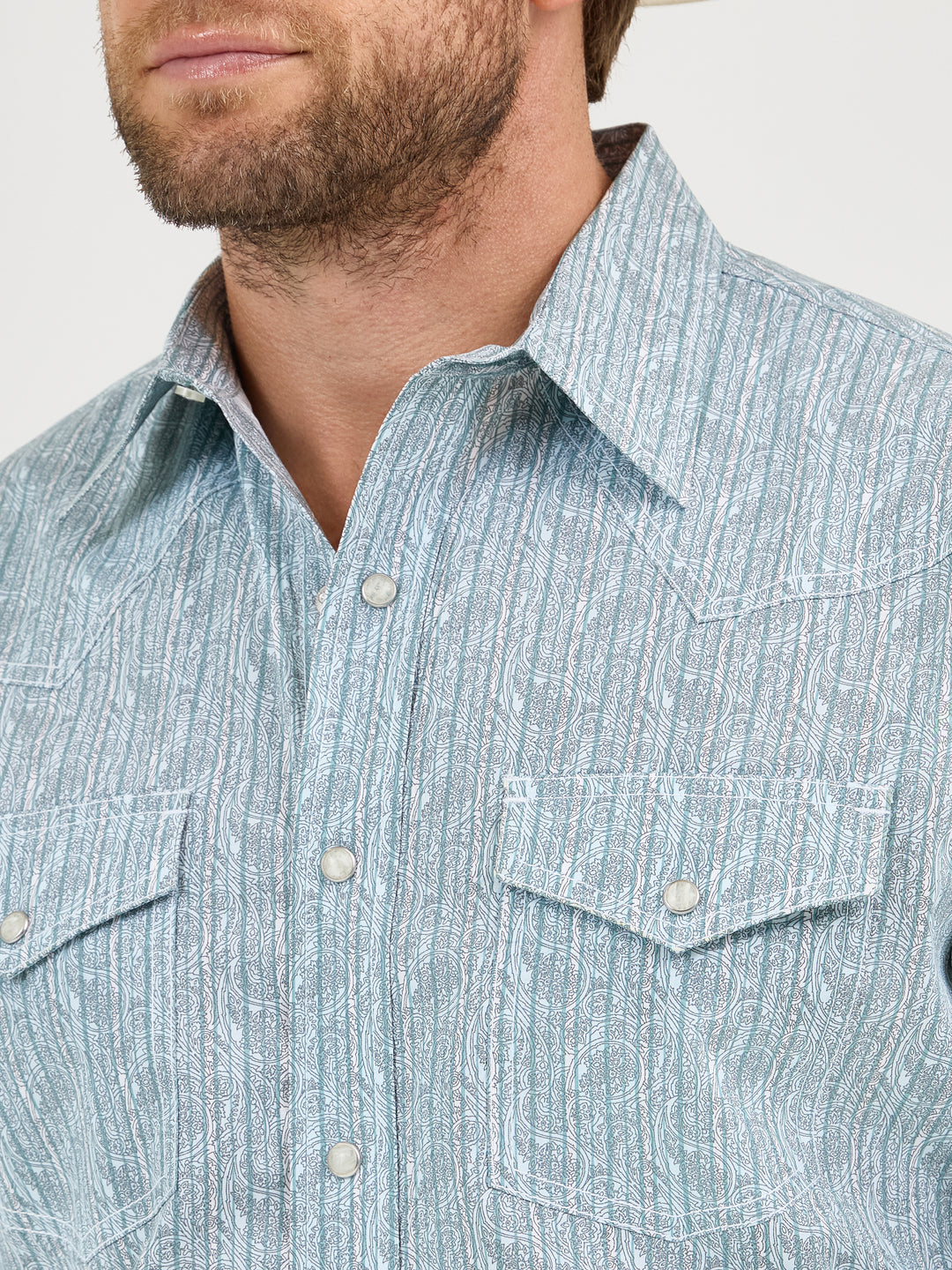 Wrangler Men's 20X Competition Advanced Comfort Western Snap Shirt - Cyan Paisley