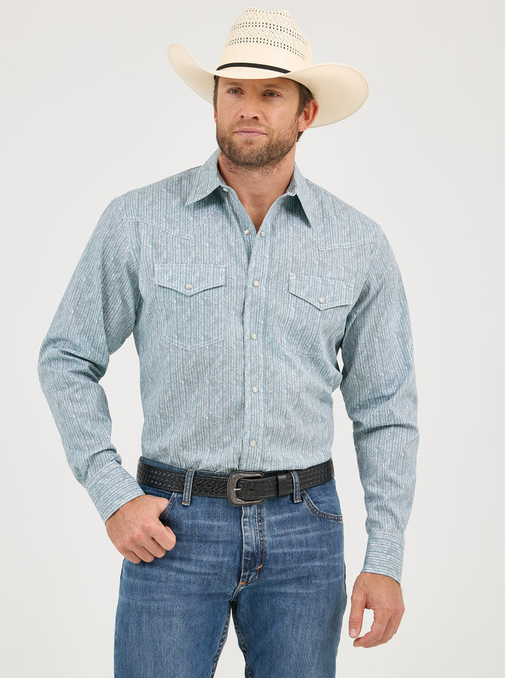 Wrangler Men's 20X Competition Advanced Comfort Western Snap Shirt - Cyan Paisley