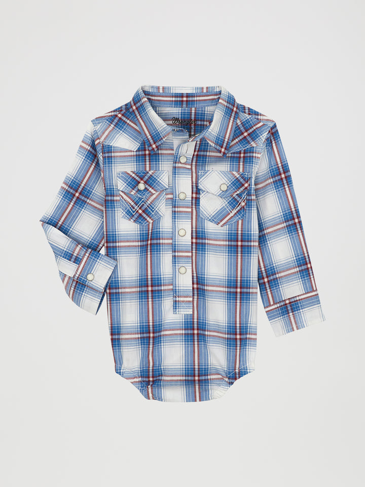Wrangler Baby Boy's Long Sleeve Snap Bodysuit - Blue/Red